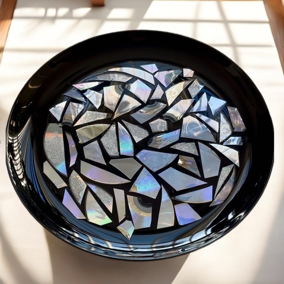 Black and Silver Mosaic Art Plate - Picture 1 of 5